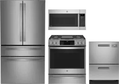 4 Piece Package Includes Refrigerator, Range, Microwave And Dishwasher